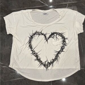Women's Lauren Moshi Pam Thorn Heart Scoop T Shirt Large White Barbed Heart